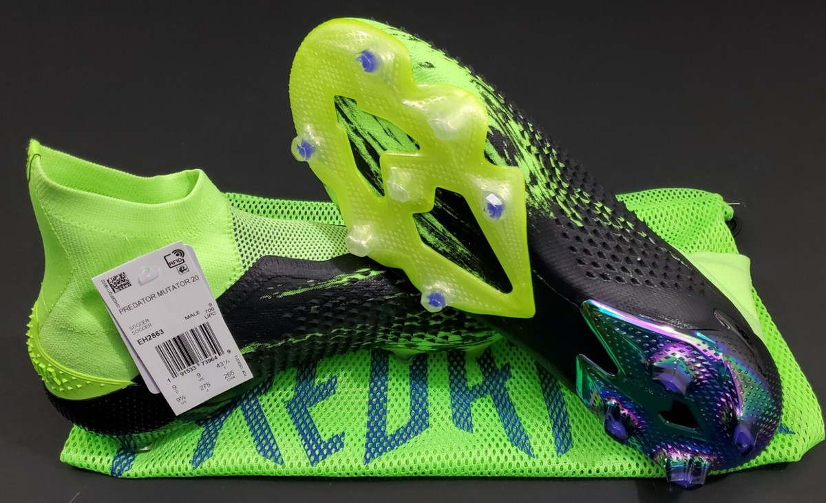 Adidas Predator Mutador 20+ FG, Black/Green/White, Size 9.5