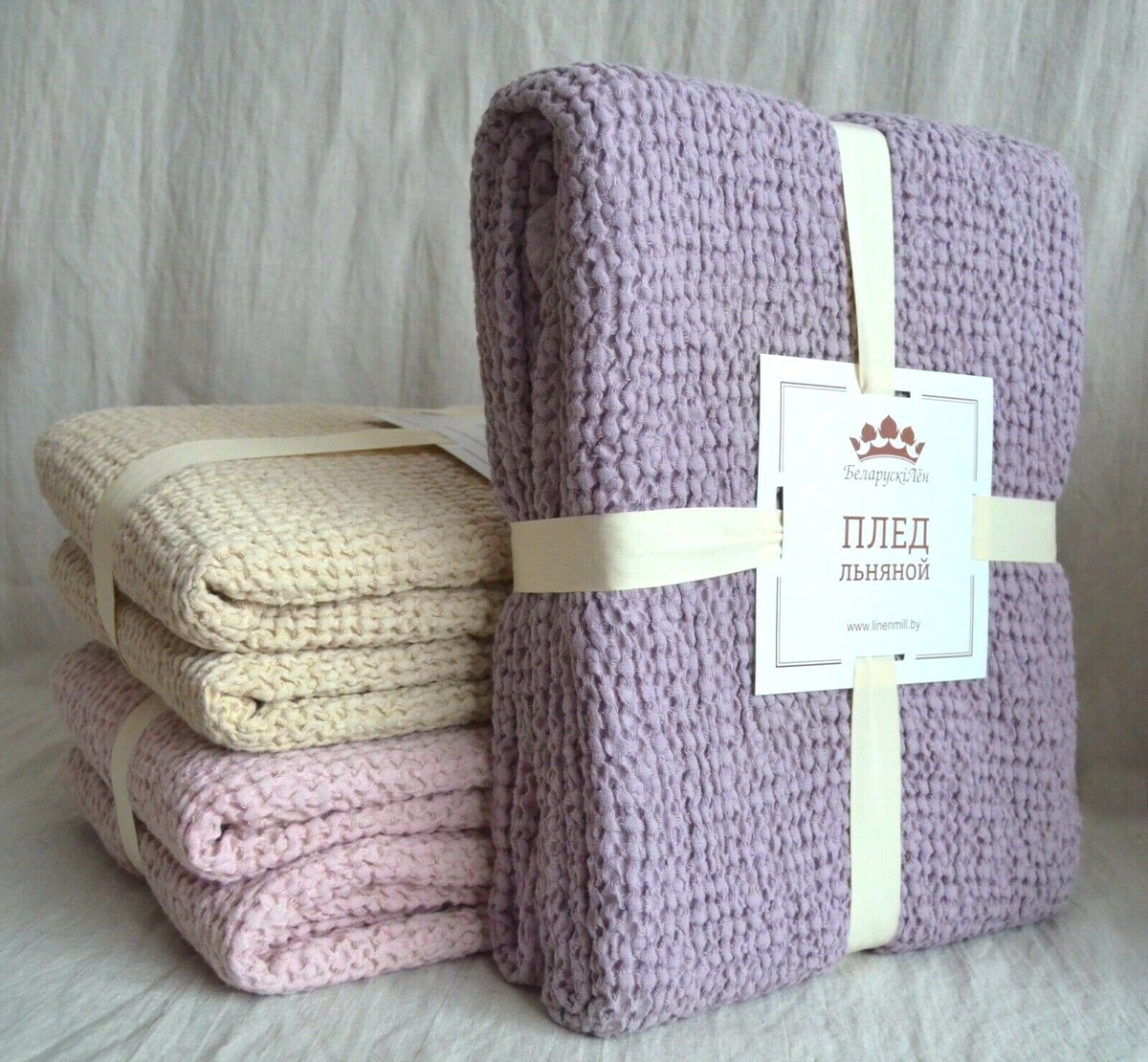 organic Throw Blanket Linen blend flax Cotton Waffle coverlet color thick