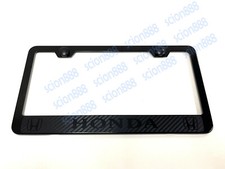 1pc Carbon Style Forhonda Black Metal License Plate Frame Holder Black Trim