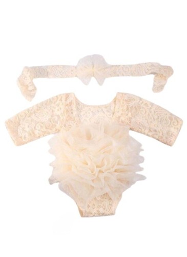 Baby Girl Lace Flower Bodysuit & Headband Dress Photography Prop Set 0-1 Month - Picture 11 of 35