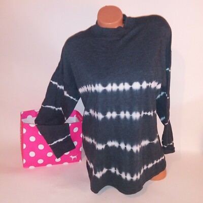 Victoria Secret PINK T Shirt  Gray White  Tie Dye Long Sleeve Oversized Loose  
