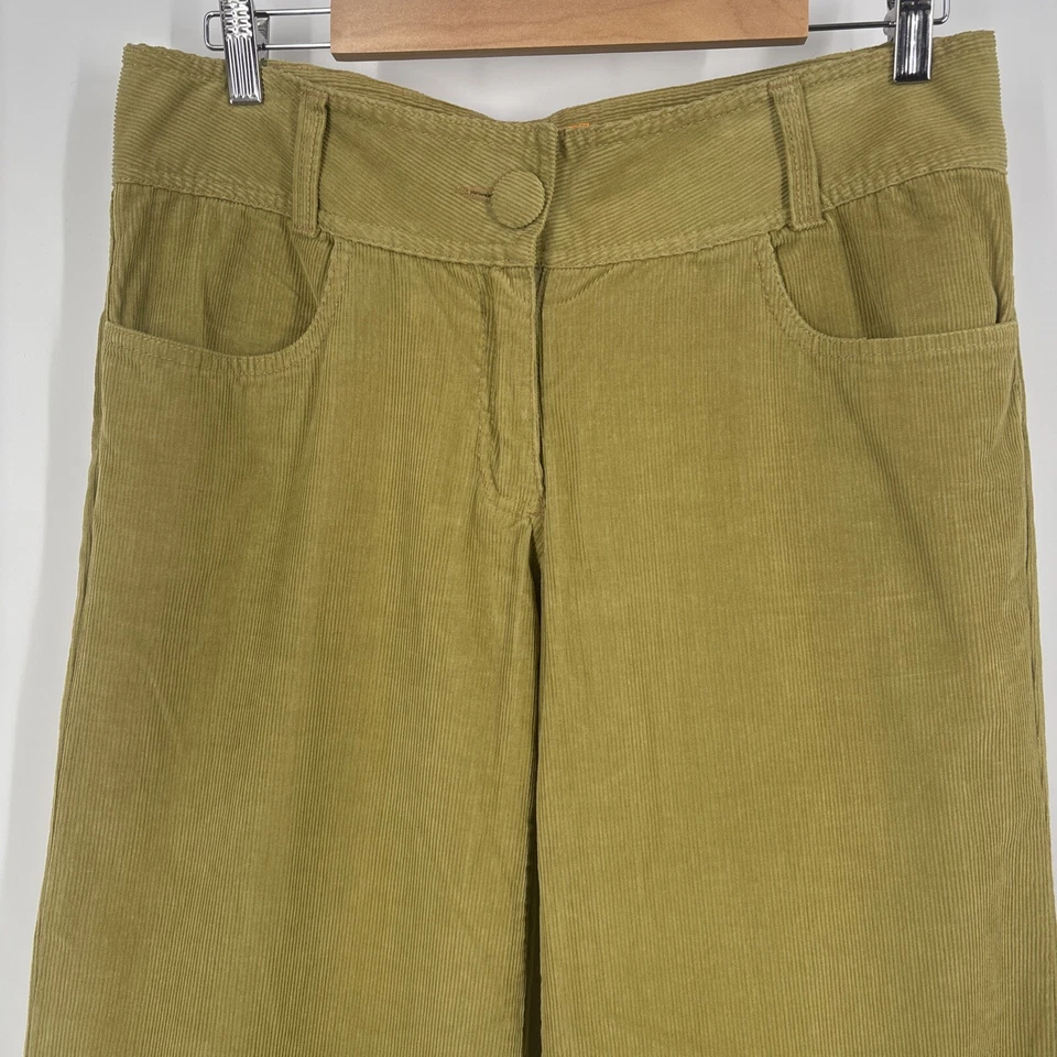 Pantalones de Pana Pierna Ancha Verde Oliva Cintura Alta Estilo Retro Pantalones Foto 2 de 4