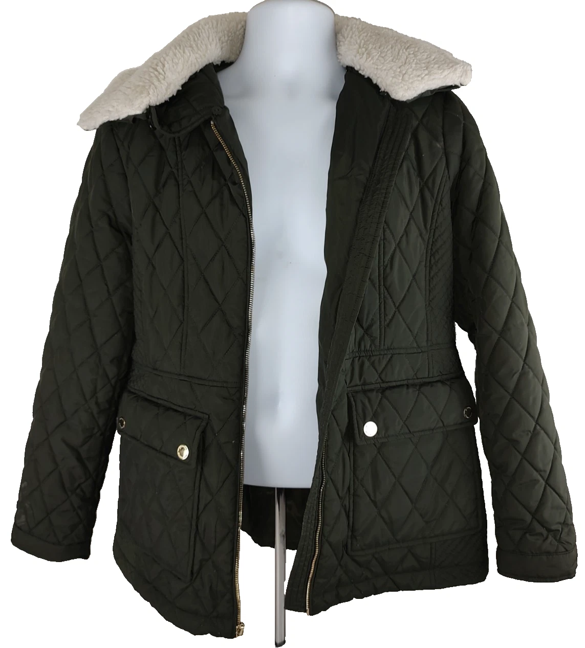 Giacca donna trapuntata Michael Kors grande verde rimozione finto colletto sherpa usata