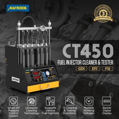 Pulitore E Tester Iniettori Carburante CT450 A Ultrasuoni - Compatibile GDI, EFI, FSI, 12V/70V/120V, Design 6 Cilindri, Con Vari Connettori