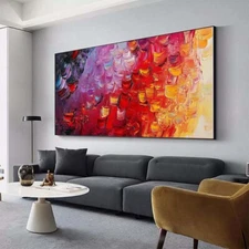 Red Hand Painted Oil Painting on Canvas  Abstract Wall Art Paintings