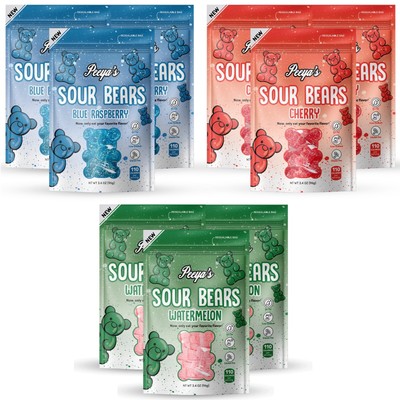 Peeya's Sour Gummy Bears Candy -Gluten Free, Low Sodium, 0 Fat Sour Gummy Bears