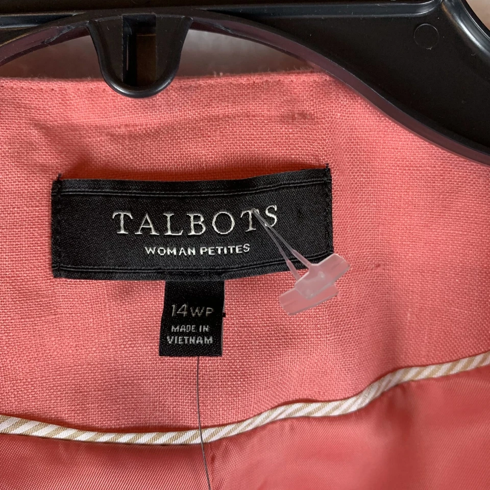 Talbots Blazer Women's 14P Peach 100% Linen Pockets Open-Front 6601 - Image 4 of 4