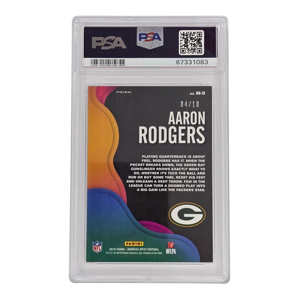 2019 Panini Donruss Optic Mythical GOLD #M9 Aaron Rodgers SSP #/10 PSA 9 - Image 3 of 4