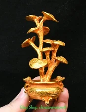 3.9'' Old Chinese Bronze Dynasty Lingzhi Glossy Ganoderma Basin Ear Statue