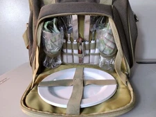 New! Axiz Picnic Cooler Tote Purse 2pc Knives Forks Plastic Wine Glasses Napkin