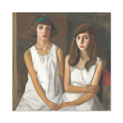Grigoriev zwei Mädchen weiße Kleider Gemälde großer Wandkunstdruck quadratisch 24 x 24 Zoll