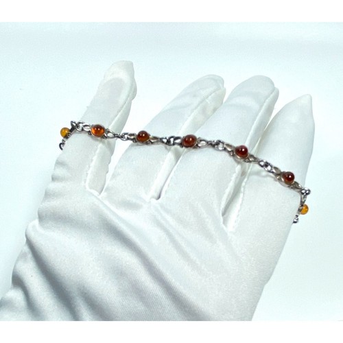 Petite Baltic Honey Amber Cabochons Sterling Silver Link Anklet Ankle Bracelet 9 - Picture 2 of 4