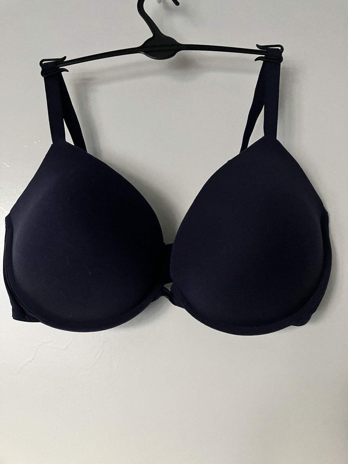 M&S Navy Blue Bras 40 DD Padded Push Up Plunge Cotton Rich Underwire