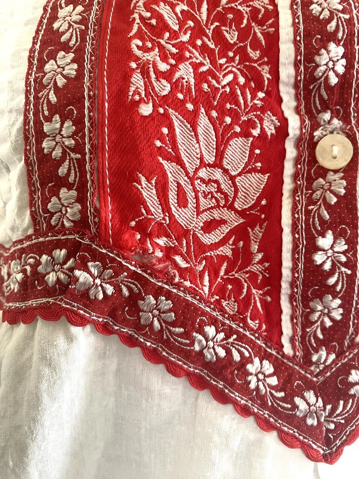 Blusa Campesina Vintage Roja + Blanca Lino Bordada Boho Bohemia Hippie - M Foto 4 de 4