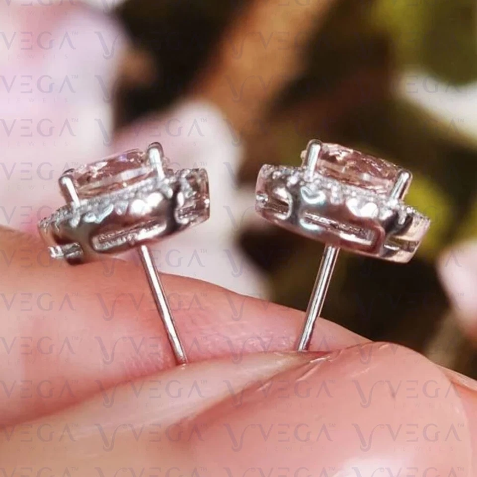 Pendiente de morganita natural y diamantes de forma redonda de 4,68 quilates de oro blanco macizo de 14 quilates Foto 3 de 4