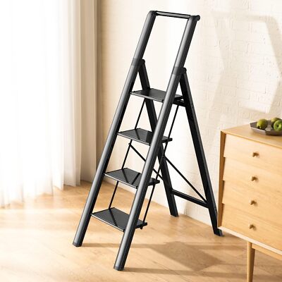 GameGem 4 Steps Lightweight Aluminum Ladder Folding Step Stool Stepladders with