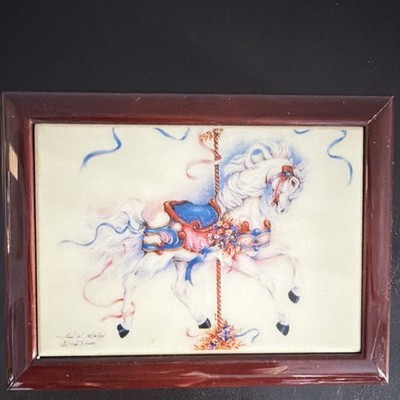 Sue Ellen Brown Framed Signed Carousel Horse Art Print Landscape Paper