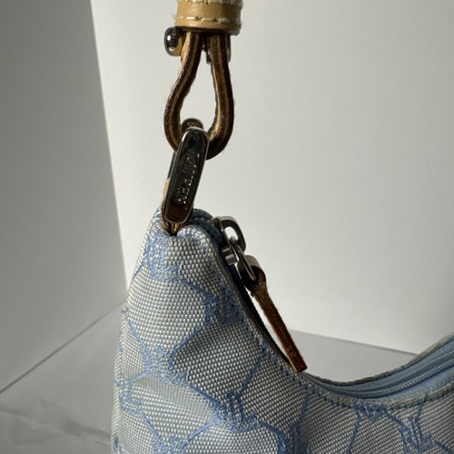 Bolso de mano Ralph Lauren azul cielo con asas y parte inferior de cuero camel - Imagen 9 de 16