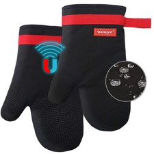 Silicone Oven Mitts, Magnetic Oven Mitt Set, Cotton Oven Mits , Anti-slip Hot...