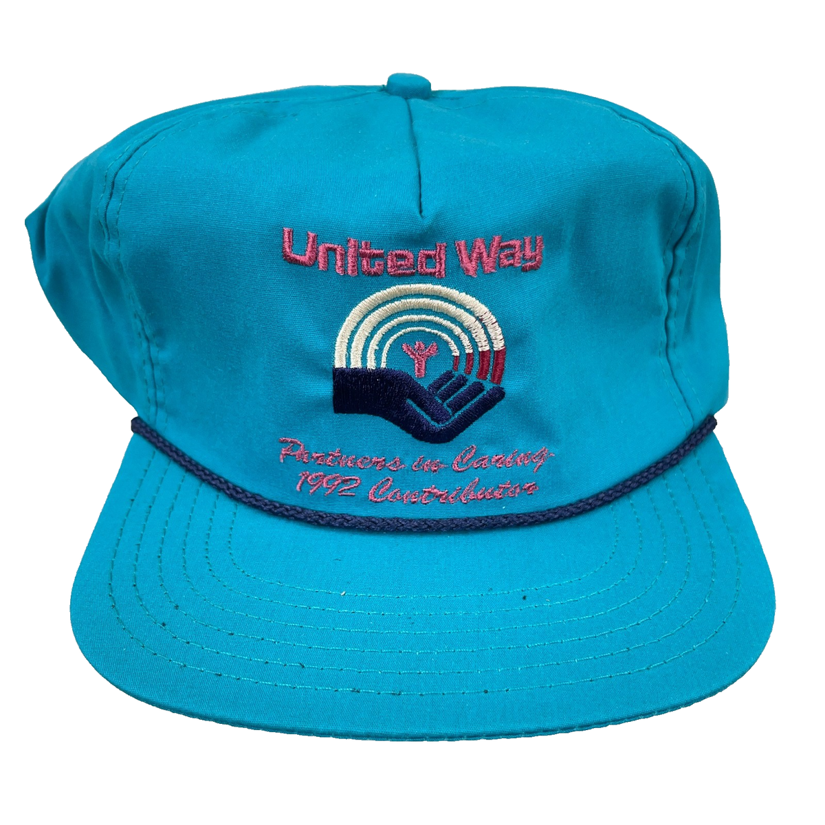 Vintage United Way Trucker Hat Cap Made In USA 90s Teal Blue Rope