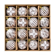 Christmas Ball Ornaments Set, 16ct 2.36 Inch Elegant Brown White Assorted Xma...