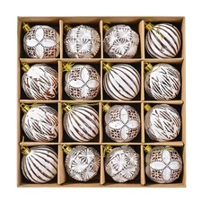 Christmas Ball Ornaments Set, 16ct 2.36 Inch Elegant Brown White Assorted Xma...