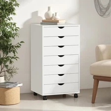 White 7-Drawer Mobile Storage Cabinet with Wheels - Space-Saving Furniture