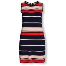 Eliza J Striped Knit Sleeveless Sheath Dress Navy Red Pink Women's Medium EUC