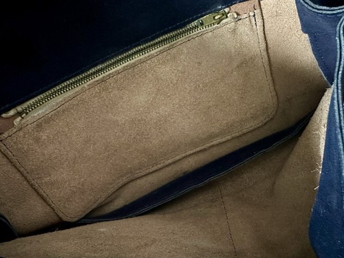 VTG Italian Suede Clutch Purse Bag Fiocchi Lecco 70s Leather Boho Navy Blue Flat - Picture 3 of 7