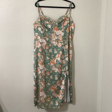 Green Floral Satin Lace Fairycore Feminine Romantic Casual Summer Slip Dress 2XL