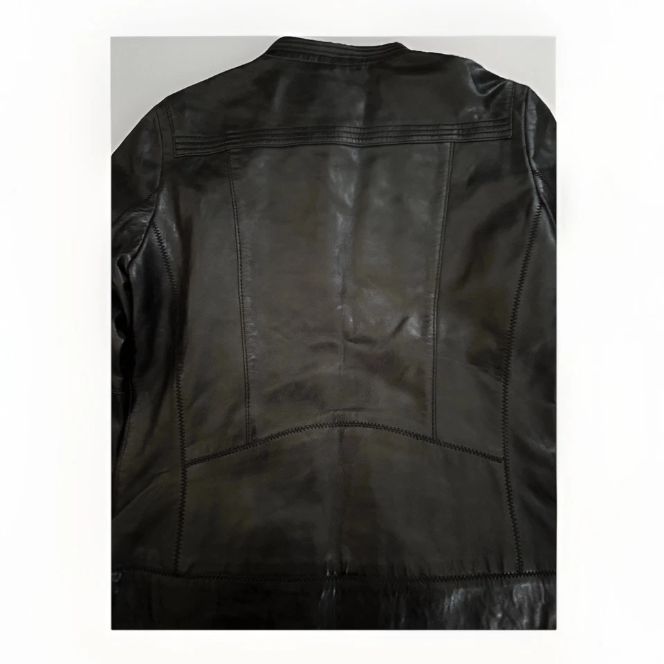 Chaquetas de cuero espresso BR para mujer piel de cordero suave XS con cremallera dorada @ $400 Foto 3 de 4