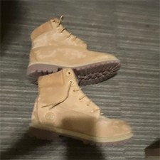 Timberland Men's Beige Leather Lace-Up Ankle Boots Rubber Sole Round Toe