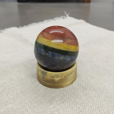 Rainbow Banded Crystal Ball, 7 Chakra Sphere Orb for Reiki and Zen Decor