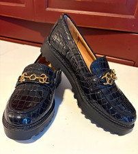 Circus by Sam Edelman Women’s Black Croc Slip-On Loafer Flats Gold US 8