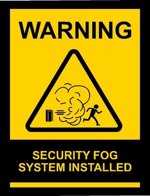 WARNUNG SICHERHEIT NEBELANLAGE VERBAUT AUFKLEBER STANDARD / GLASAUFKLEBER