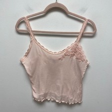 Victorias Secret Womens Pink Lace Pearl Applique Scallop Hem Cami Tank Top M