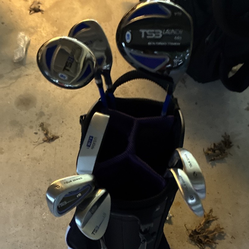 TS3 Tour Series Stand Golf Bag Black/White Nylon, 8 clubs, head covers KIDS CLUB