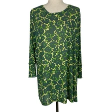 LOGO Layers Lori Goldstein Top Women XL Jade Green Sheer Mesh Tunic Layer Artsy