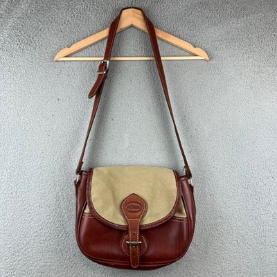 J.W. Hulme Co Leather Canvas Shoulder Bag Crossbody Flap Brown Tan