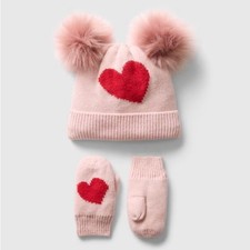 NWT Gab Baby Tooder Kids Cashsoft Heart Beanie and Mittens Set Size 4-5T