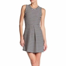 Madewell Striped Afternoon Dress M Black White Sleeveless Stretchy Fit Flare