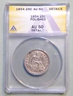 1854 United States Silver Seated Liberty Quarter - ANACS AU 50 Details - # 1391