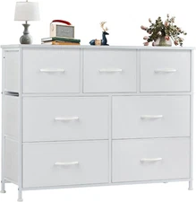 OLIXIS Dresser for Bedroom, 7 Storage 11.8D x 39.4W x 30H (7 Drawers), White 