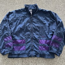 Vintage Reebok Track Jacket Mens M Lightweight Windbreaker Full Zip Navy Purple