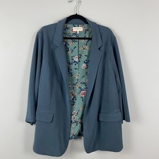 Skies Are Blue Curvy Open Blazer Jacket Size 2X Blue 3/4 Sleeves Floral Lined