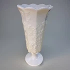 Vintage Westmoreland Milk Glass Paneled Grape Footed Vase – Scalloped Rim