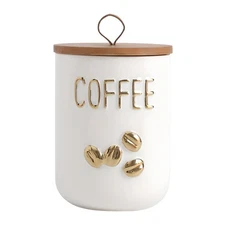 Ceramic Coffee Canister with Airtight Lid 27oz White Bean Storage Jar