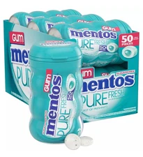 Mentos Pure Fresh Sugarfree Chewing Gum with Xylitol, Wintergreen~6-Pack Of 50