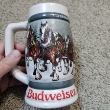 Vintage Budweiser 50th Anniversary Clydesdales Holiday Beer Stein Mug 1983