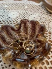 Vintage Murano Style Art Glass Ring Dish Gold Aventurine Trinket Bowl Amber